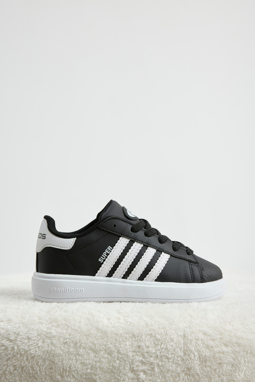 Rahat Kalıp Nefes Alabilen Bağcıklı Sneaker Çocuk Unisex Siyah Beyaz Sneaker TBTMKD070