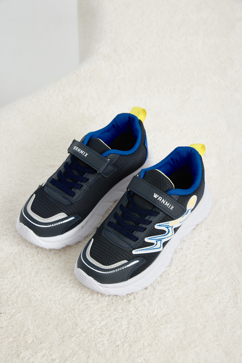 Rahat Kalıp Nefes Alabilen Cırtlı Sneaker Çocuk Unisex Lacivert Sarı Sneaker TBKRD013