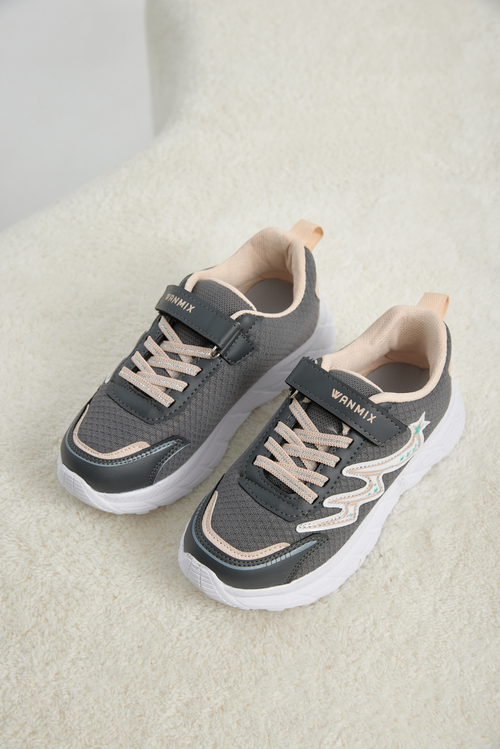Rahat Kalıp Nefes Alabilen Cırtlı Sneaker Çocuk Unisex Füme Pudra Sneaker TBKRD013