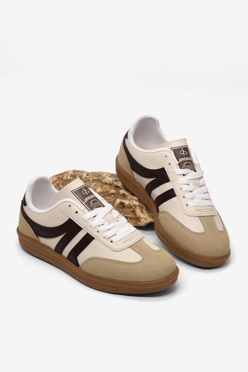 Rahat Kalıp Nefes Alabilen Sneaker Kadın Bej Kahve Sneaker TBHTC020