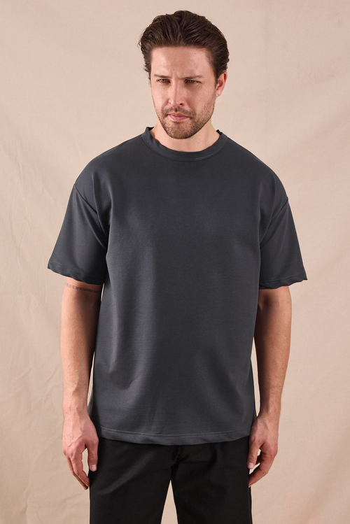 Rahat Kalıp Oversize Kesim T-Shirt Erkek Füme T-Shirt TBTSHRT020
