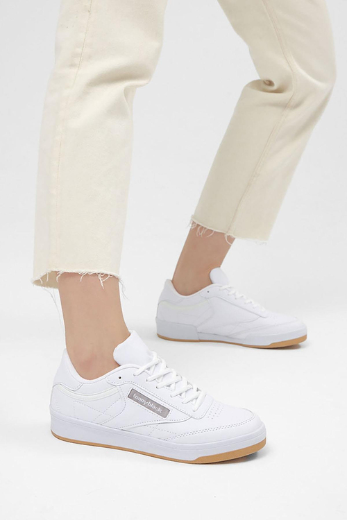 Rahat Kalıp Poli Taban Bağcıklı Unisex Beyaz Spor Ayakkabı TB107-0