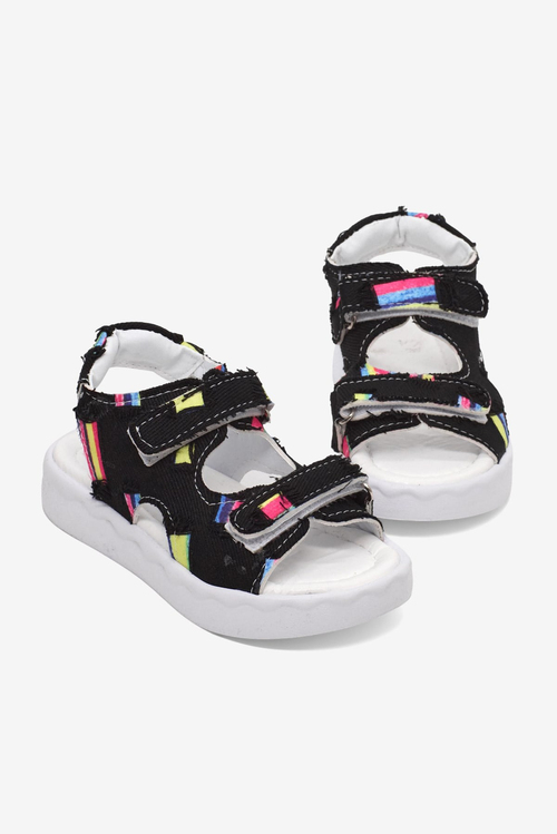 Rahat Kalıp Renk Desenli Çift Cırtlı Sandalet Çocuk Unisex Siyah Sandalet TBGRFS109