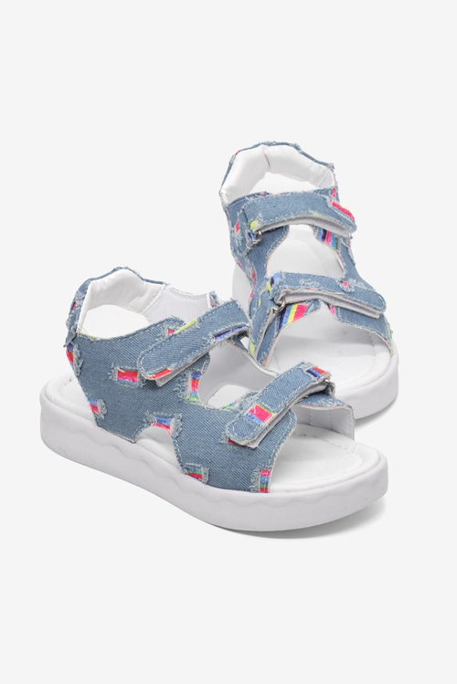 Rahat Kalıp Renk Desenli Çift Cırtlı Sandalet Çocuk Unisex Kot Mavi Sandalet TBGRFS109