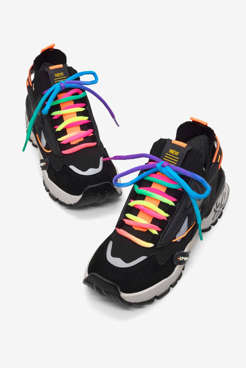Rahat Kalıp Renkli Lastik Boğazlı Bağcıklı Sneaker Kadın Siyah Sneaker TBTDYZ1903