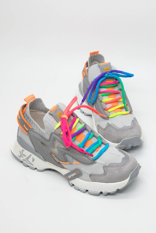 Rahat Kalıp Renkli Lastik Boğazlı Bağcıklı Sneaker Kadın Gri Sneaker TBTDYZ1903