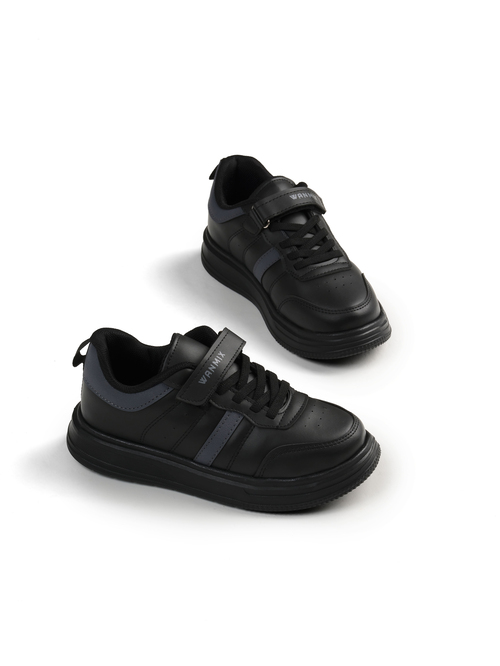 Rahat Kalıp Yanı Cizgili Cırtlı Sneaker Çocuk Unisex Siyah Füme Sneaker TBKRD016