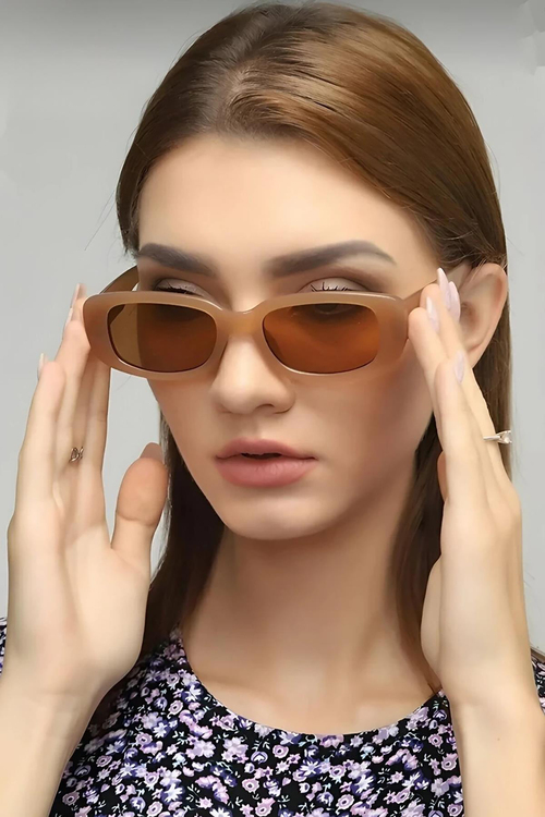 Retro Dikdörtgen Kadın Nude Güneş Gözlüğü PWGZLK005