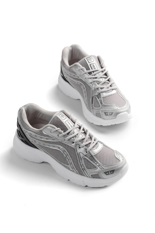 Termo Taban Konforlu Bağcıklı Sneaker Kadın Buz Siyah Sneaker TBTÖZF005