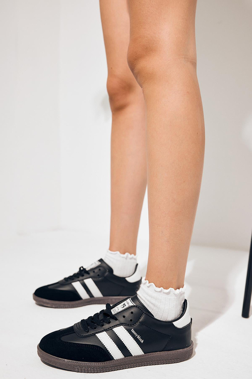 Termo Taban Yanı Şeritli Bağcıklı Unisex Siyah Süet Spor Ayakkabı TBZER020K