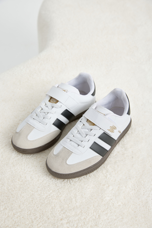 Termo Taban Yanı Şeritli Cırtlı Bağcıklı Sneaker Çocuk Unisex Beyaz Siyah Sneaker TBZER040