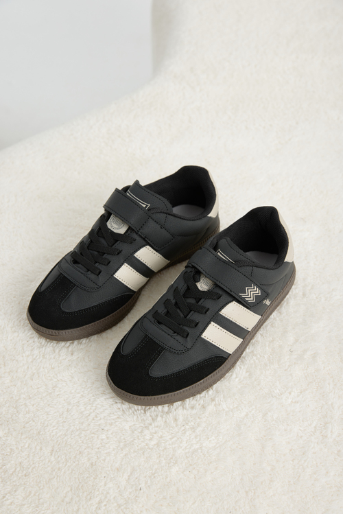 Termo Taban Yanı Şeritli Cırtlı Bağcıklı Sneaker Çocuk Unisex Siyah Bej Sneaker TBZER040