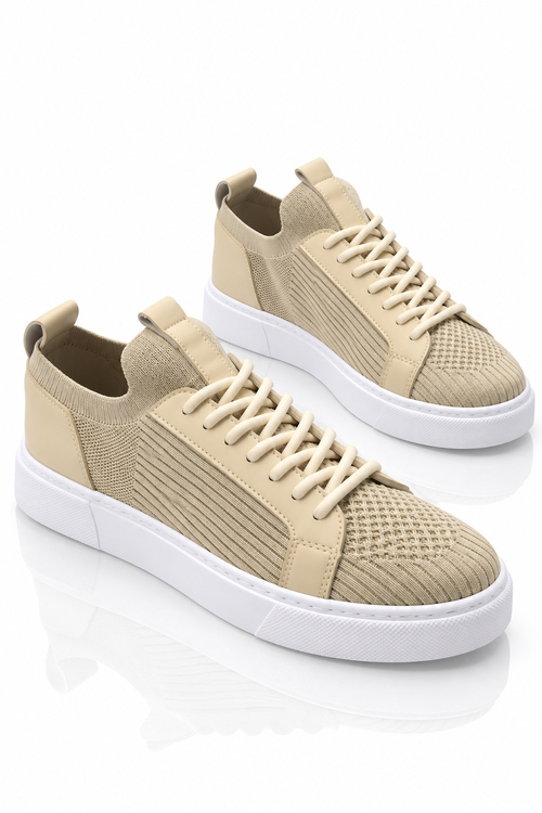 Triko Nefes Alabilen Bağcıklı Sneaker Erkek Bej Sneaker TBTKLC050