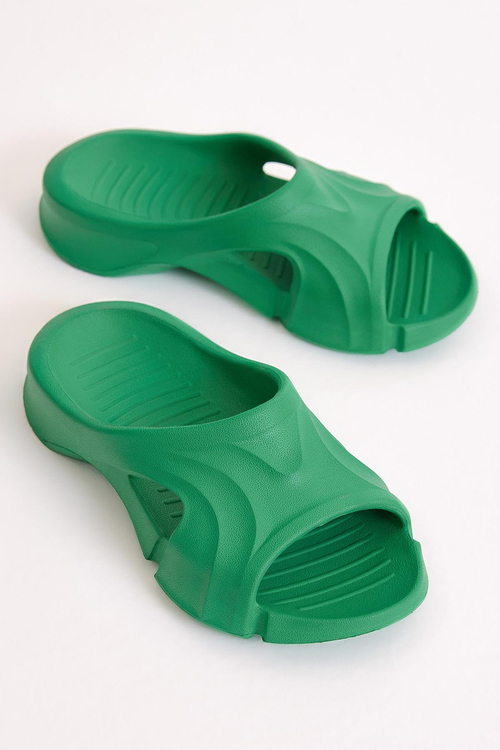 Unisex Çimen Yeşili Desenli Kalın Tabanlı Eva Terlik