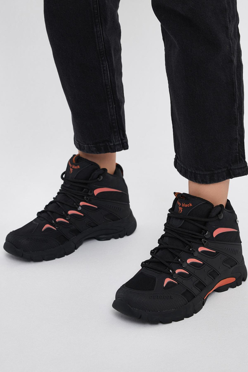 Unisex Siyah Turuncu Rahat Kalıp Suı İtici Özellikli Bağcıklı Bot