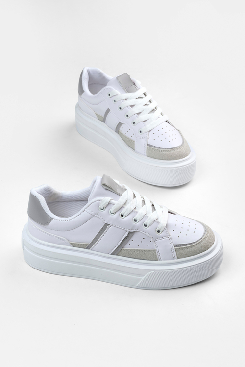Yüksek Tabanlı Rahat Bağcıklı Sneaker Kadın Beyaz Sneaker TBFTH1903