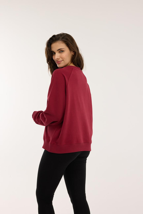 %100 Organik Pamuk Sweatshirt / Vişne