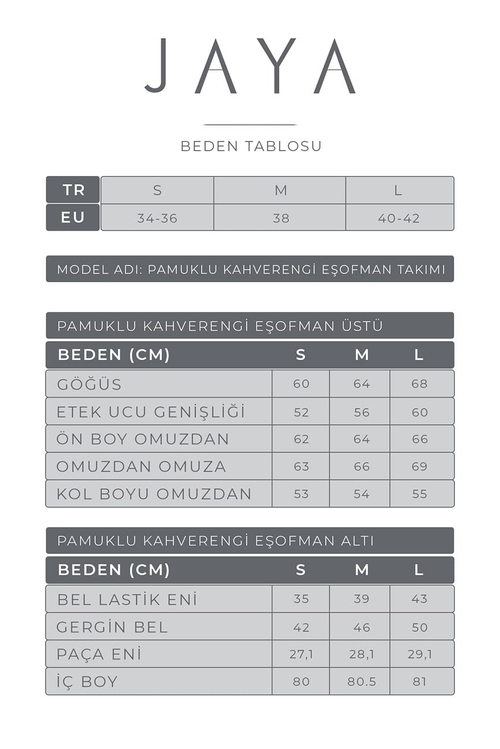 %100 Pamuklu Eşofman Takımı / Kahverengi | JAYA