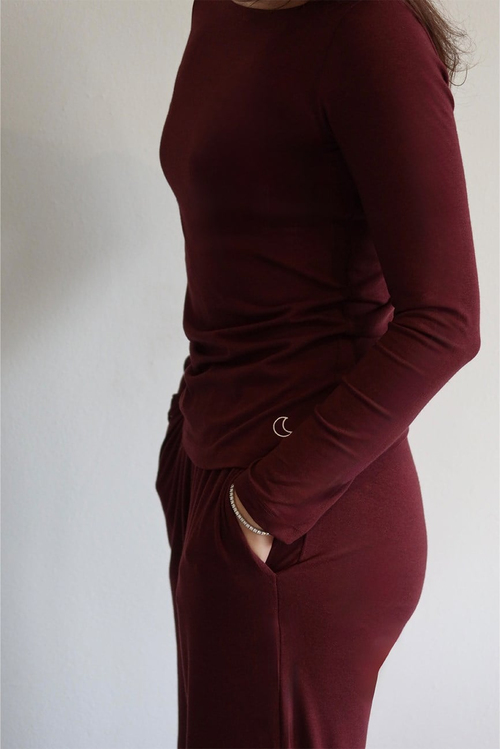 Bambu Uzun Kollu Pijama Takımı / Bordo | JAYA