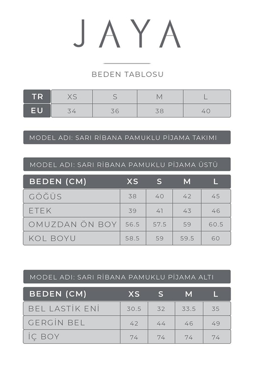 Kare Yaka Ribana Uzun Kollu Pijama Takımı / Sarı