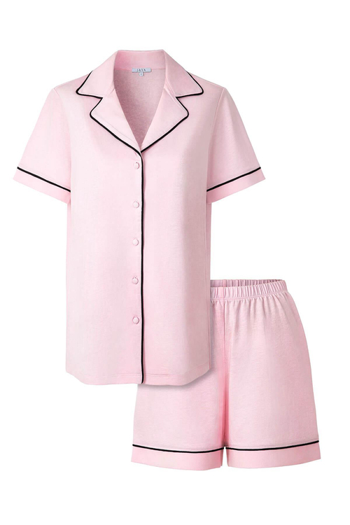 Modal Biyeli Şortlu Pijama Takımı / Pembe