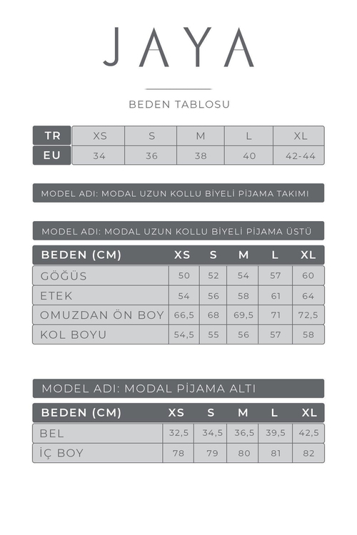Modal Biyeli Uzun Kollu Pijama Takımı / Krem