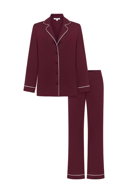 Modal Biyeli Uzun Kollu Pijama Takımı / Bordo