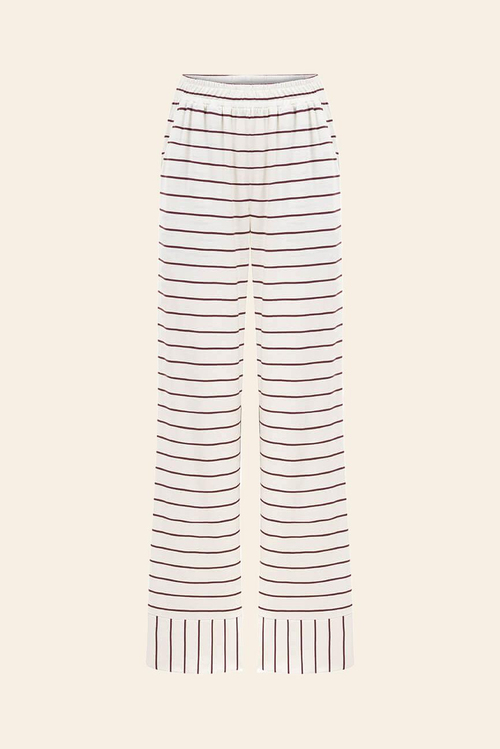 Pamuklu Çizgili  Uzun Kollu Pijama Takımı / Bordo