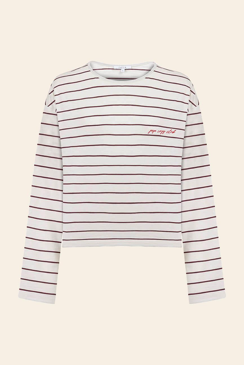 Pamuklu Çizgili  Uzun Kollu Pijama Takımı / Bordo