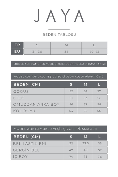 Pamuklu Çizgili  Uzun Kollu Pijama Takımı / Yeşil