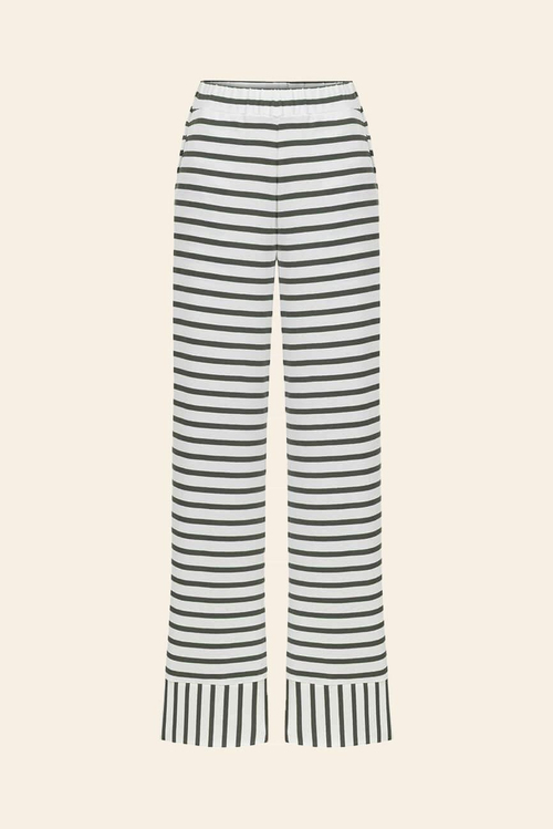 Pamuklu Çizgili  Uzun Kollu Pijama Takımı / Yeşil