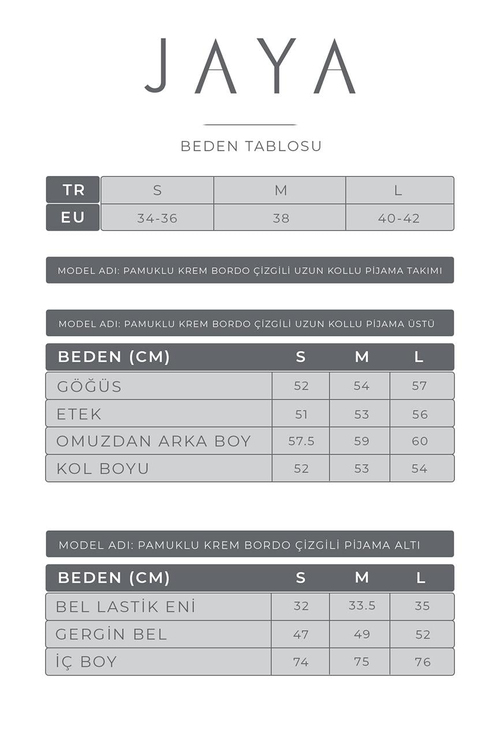 Pamuklu Çizgili  Uzun Kollu Pijama Takımı / Bordo