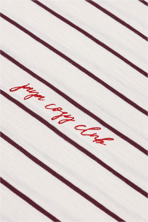 Pamuklu ÇizgiliUzun Kollu Pijama Takımı / Bordo