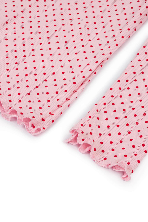 Pointelle Kırmızı Puantiyeli Şortlu Pijama Takımı 