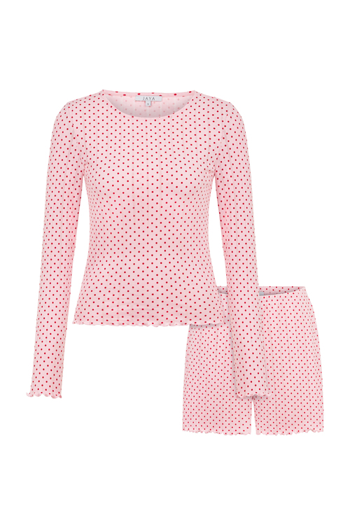 Pointelle Kırmızı Puantiyeli Şortlu Pijama Takımı 