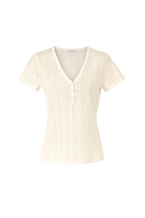 Pointelle V Yaka Pijama Takımı / Krem