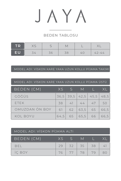 Viskon Kare Yaka Uzun Kollu Pijama Takımı / Ekru