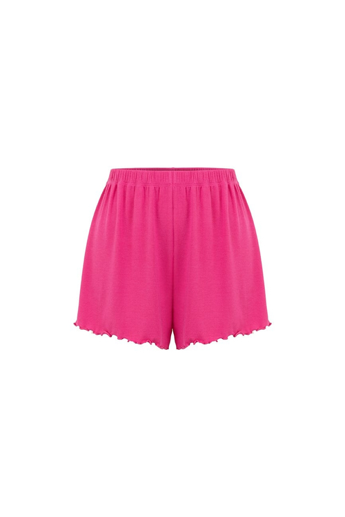 Viskon Ribana Kısa Şortlu Pijama Takımı / Pembe | JAYA