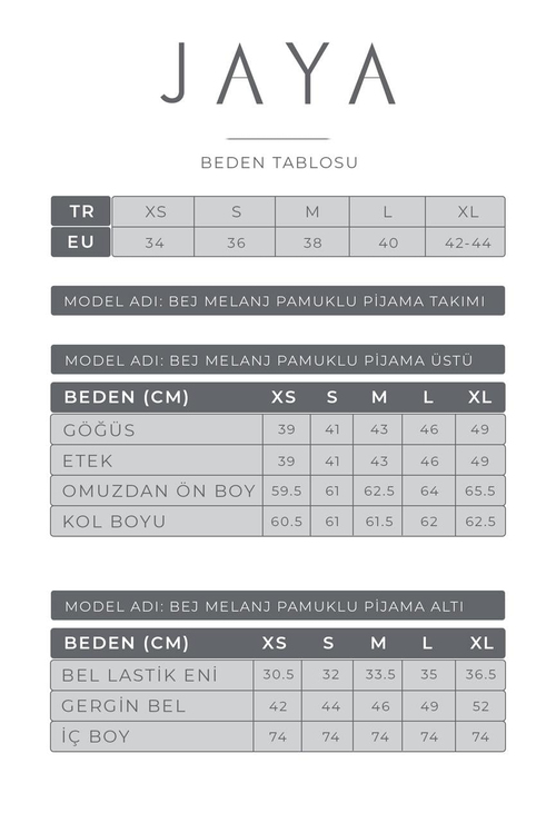 Yuvarlak Yaka Uzun Kollu Pijama Takımı / Bej melanj