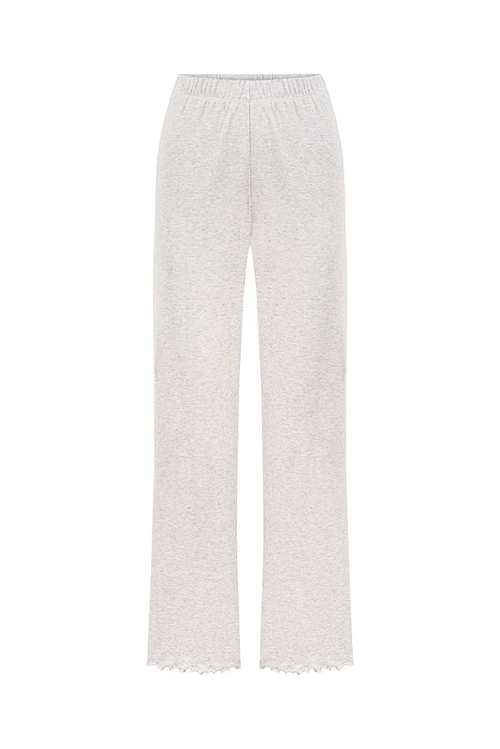 Yuvarlak Yaka Uzun Kollu Pijama Takımı / Krem melanj