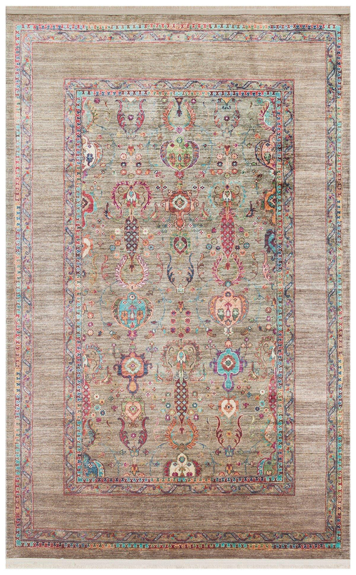 Antique Olive El Dokuması Kaymaz Tabanlı Yıkanabilir Kilim