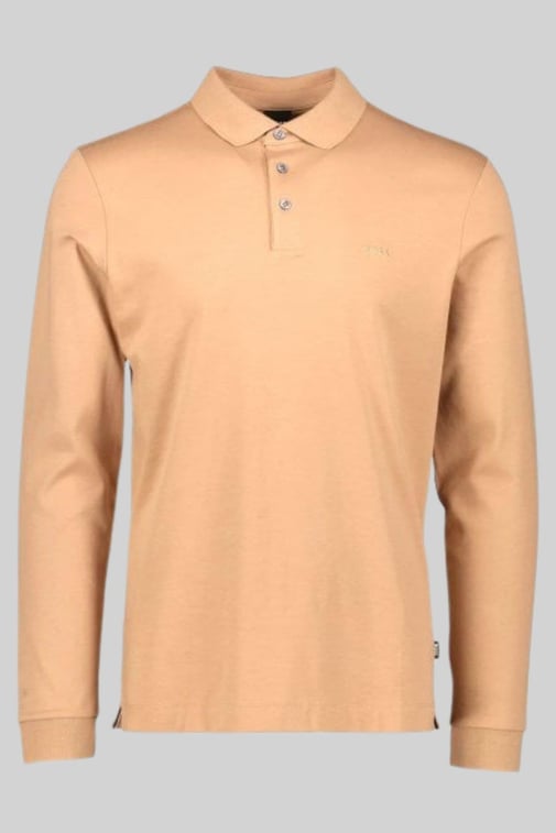 Boss Marka Logolu Uzun Kollu Erkek Polo Yaka T-Shirt Bej 260