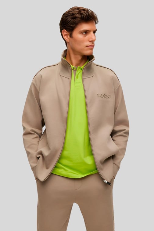 Boss Uzun Kol Normal Dik Yaka Günlük Erkek Sweatshirt Yeşil