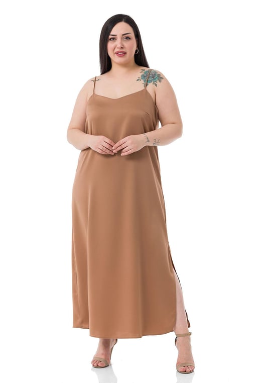 Plus Size Adjustable Thin Strap Satin Mink Dress with Side Slit