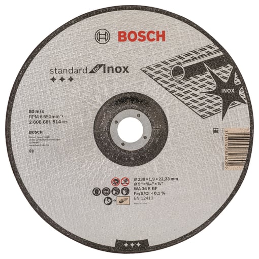 Bosch - 230*1,9 mm Standard Seri Düz Inox (Paslanmaz Çelik) Kesme Diski (Taş)