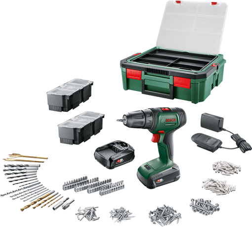 UniversalDrill 18V (2x1,5 Ah) Akülü Delme Vidalama Makinesi+ 241 parça set + Systembox S