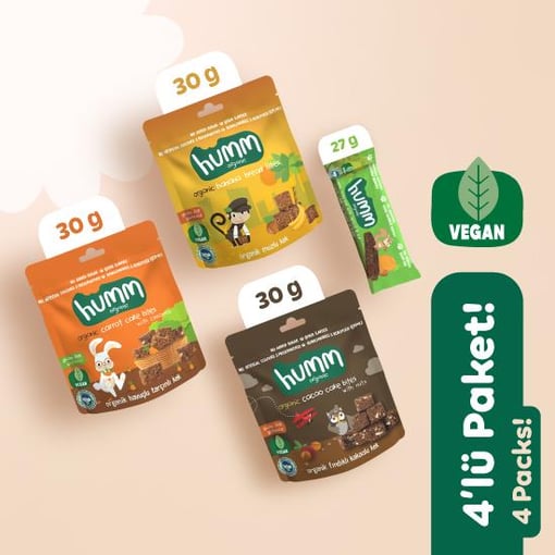 Organik Vegan Yulaf Bar Glutensiz Kek Atıştırmalık Paketi 4 adet (4 çeşit) görseli.