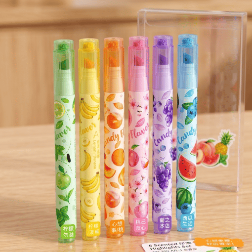 6'lı Meyve Kokulu Fosforlu Kalem Seti - Renkli Kokulu ve Damgalı İşaretleme Kalemi Highlighter