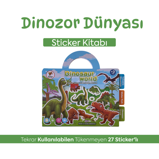 Dinozor Dünyası Sticker Kitabı - Tekrar Kullanılabilen Tükenmeyen 27 Sticker'lı