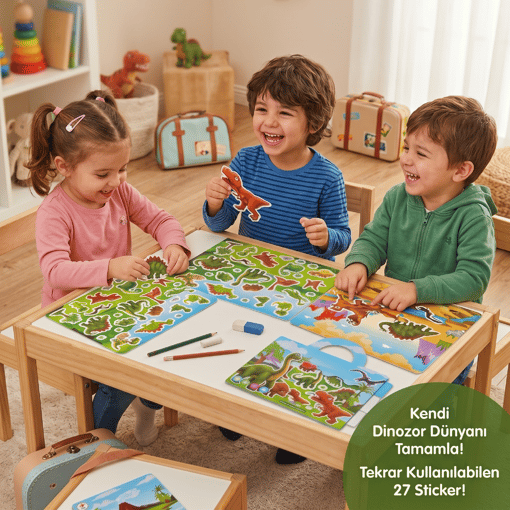 Dinozor Dünyası Sticker Kitabı - Tekrar Kullanılabilen Tükenmeyen 27 Sticker'lı
